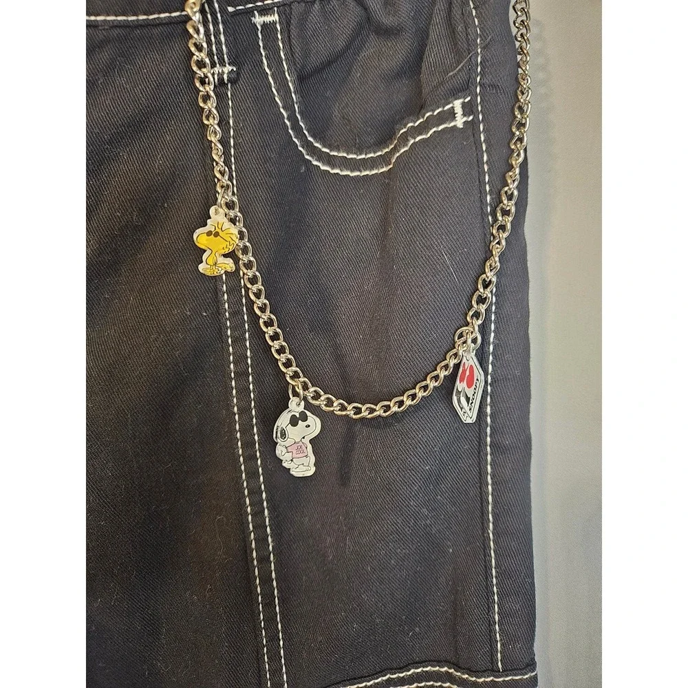 Justice Peanuts Snoopy Black Cargo Pants with Chain Size 12